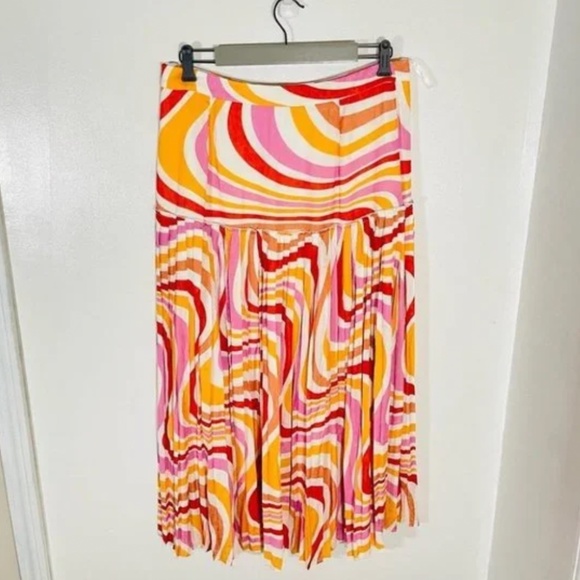 NWT Ted Baker Faidi Dropped Waist Pleated Retro Allover Print Midi Skirt 0/US 2 - Picture 6 of 16